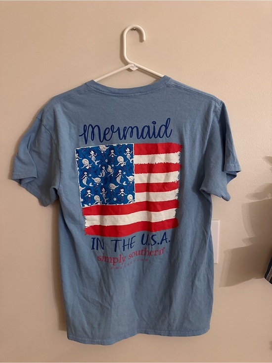 Simply Southern Tops - Simply Southern Sky Blue Short Sleeve Crewneck Mermaid in the USA Tee